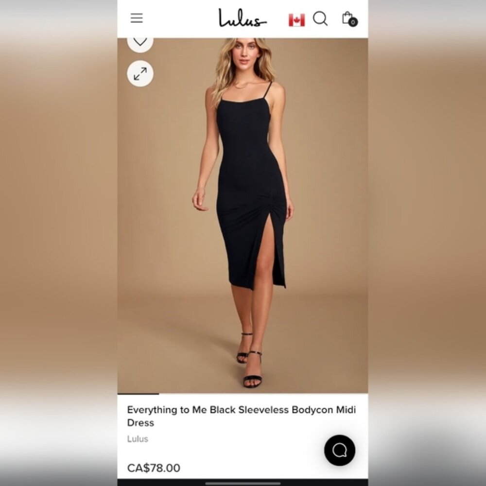 NWT Brand New Lulu's Everything to Me Black Sleeveless Bodycon Midi Dress Size M